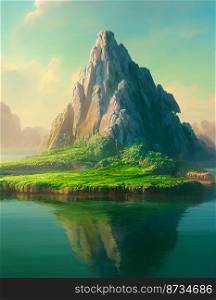 Horizontal shot of mystical magical island 3d illustrated