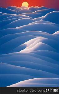 Horizontal shot of strong beautiful snowy mountains 3d illustrated