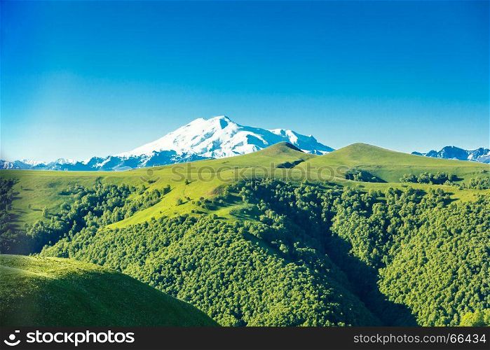 Horizontal summer landscape with highest top of Europe Elbrus