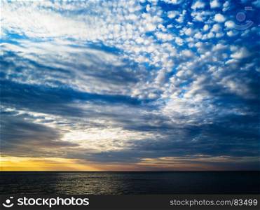 Horizontal vibrant ocean horizon cloudscape background backdrop