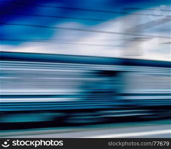 Horizontal vivid blue train motion blur abstraction background backdrop. Horizontal vivid blue train motion blur abstraction background b