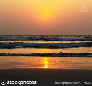 Horizontal vivid ocean sunset tidal waves background backdrop