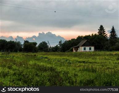 Horizontal vivid Ukraine village painting background
