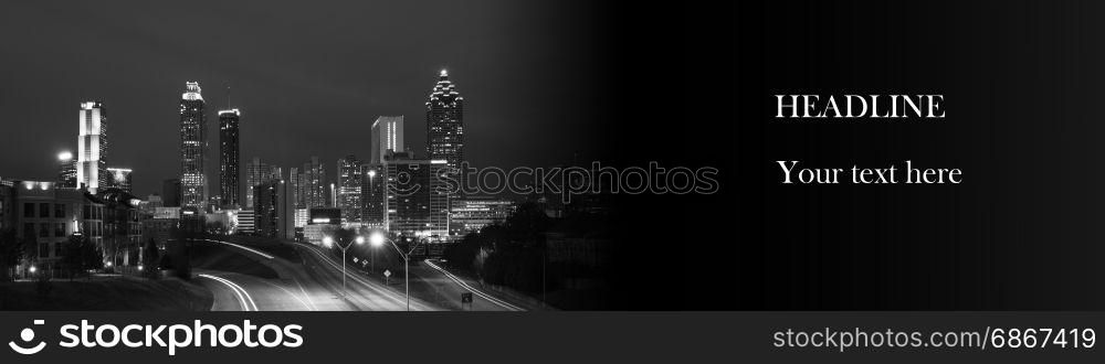 Horizontal web banner with modern city panorama. Atlanta, Georgia, USA