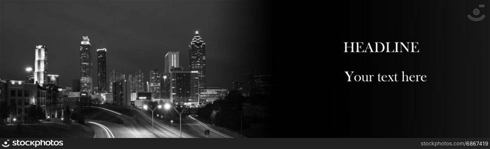 Horizontal web banner with modern city panorama. Atlanta, Georgia, USA
