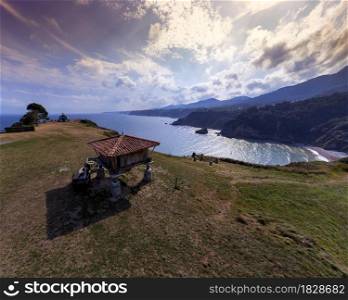 Horreo in Cadavedo, Bay of Biscay, Asturias, Camino del Norte, the Coastal way of Saint James, pilgrimage route along the Northern coast of Spain