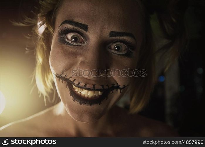 Horrible girl portrait. Horrible girl with scary mouth and eyes