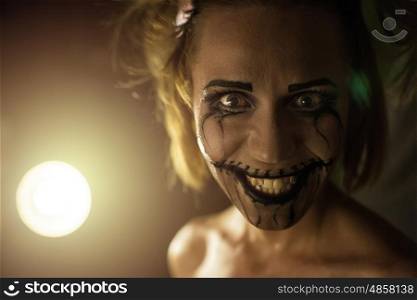 Horrible girl with scary mouth and eyes, halloween theme