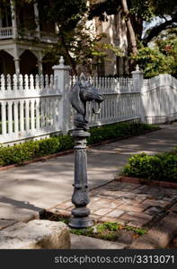 Horse stand in street for securing reins in King William District of San Antonio