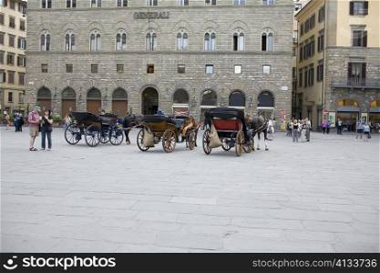 Horsedrawns in front of a building, Florence, Italy