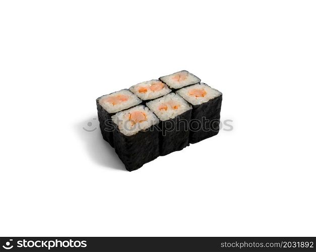 Hosomaki roll with shrimp isolated on white background. Japanese sushi roll with shrimp