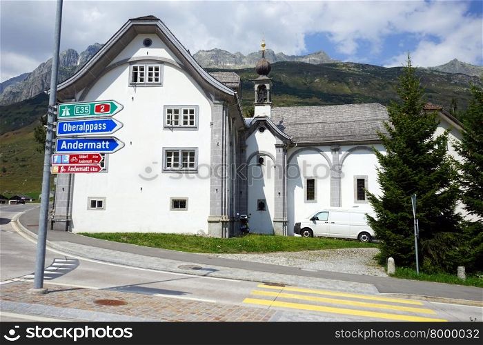 HOSPENTAL, SWITZERLAND - CIRCA AUGUST 2015 Church on the main street of town