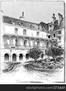 Hospice of maternity (The former cloister of the Abbey), vintage engraved illustration. Paris - Auguste VITU ? 1890.
