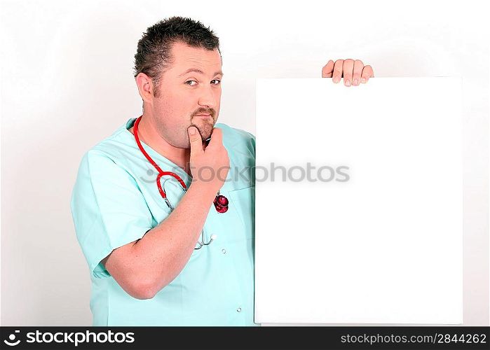 hospital attendant holding canvas