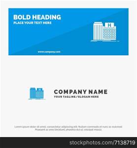 Hospital, Healthcare, Medical, Building, Clinic SOlid Icon Website Banner and Business Logo Template