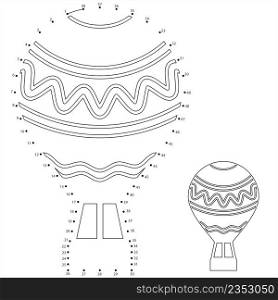 Hot Air Balloon Icon Dot To Dot, Large Balloon With A Basket Air Transport Vehicle Vector Art Illustration