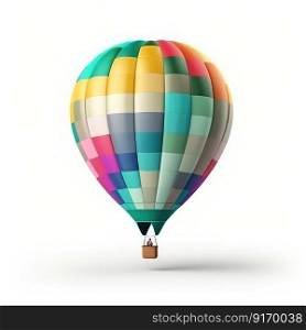 Hot air balloon in travel and adventure concept, colorful and isolated on white. A floating symbol of freedom and exploration by generative AI