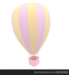 Hot air balloon yellow pink stripes, colorful aerostat on white background. 3d render. Hot air balloon yellow pink stripes, colorful aerostat on white background. 3d render.