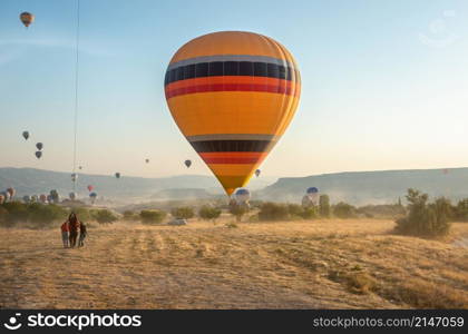 Hot air balloons flying over Cappadocia, Turkey