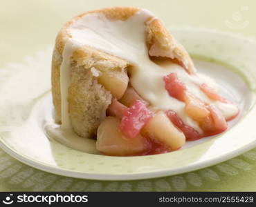 Hot Apple and Rhubarb Charlotte with Custard