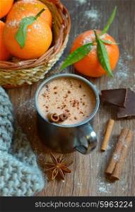 Hot chocolate and clementines in winter time