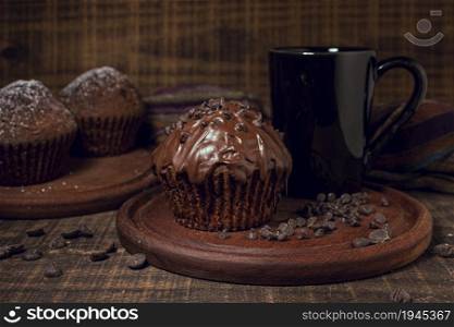 hot chocolate mug sweet muffins. High resolution photo. hot chocolate mug sweet muffins. High quality photo