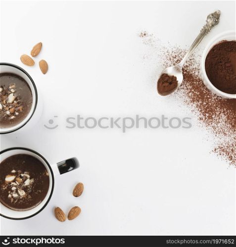 hot chocolate nuts cocoa powder. High resolution photo. hot chocolate nuts cocoa powder. High quality photo
