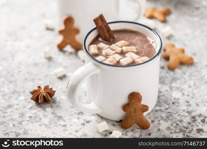 Hot chocolate or cocoa drink with milk and marshmallows.