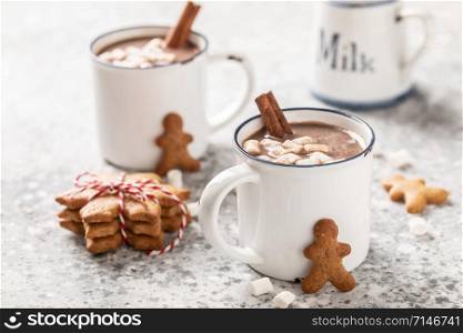 Hot chocolate or cocoa drink with milk and marshmallows.