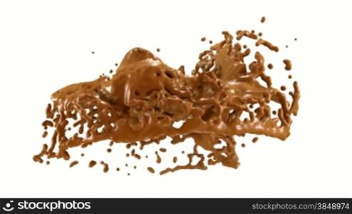 Hot chocolate or cocoa splashes with slow motion. Alpha is included