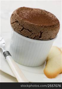 Hot Chocolate Souffle with Langue de Chat Biscuits