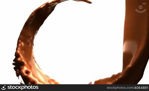 Hot chocolate whirlpool with slow motion over white background