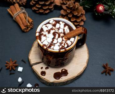 hot chocolate with white marshmallow, top view