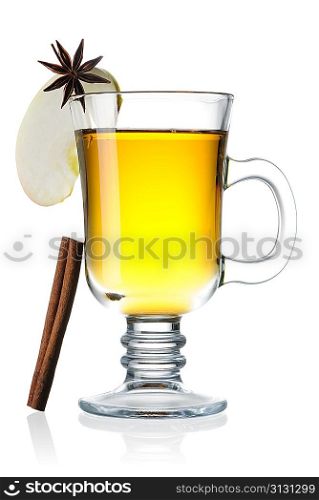 Hot cider isolated on white with reflection