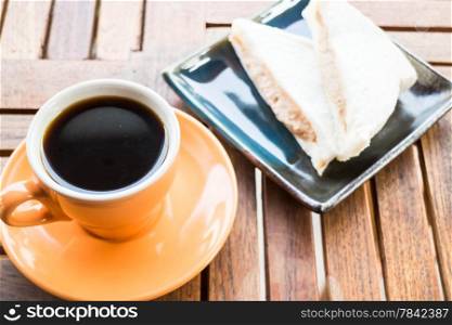 Hot coffee cup and sandwiches, stock photo