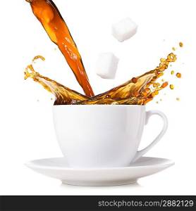 hot coffee is splashing in cup