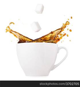 hot coffee is splashing in cup