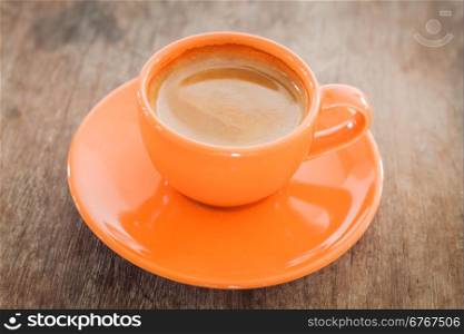 Hot coffee on wooden table, stock photo