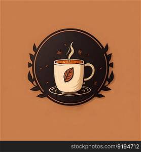 Hot coffee or tea cup minimalistic square flat illustration icon on neutral color background. AI Generative content