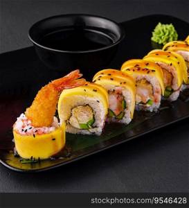 Hot Crispy Deep Fried Sushi Rolls with shrimp