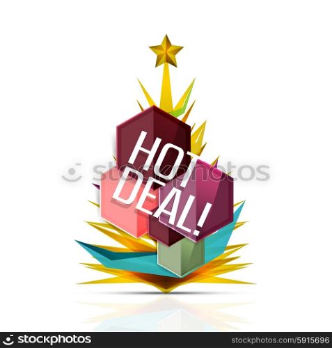 Hot deal sale promotion tags and badges for Christmas and New Year. Vector modern colorful bright illustration