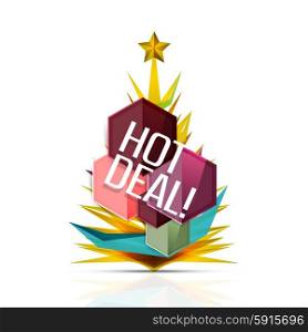 Hot deal sale promotion tags and badges for Christmas and New Year. Vector modern colorful bright illustration