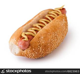 Hot dog. Hot dog with ketchup and mustard on white background