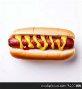 Hot dog isolated on white background. Generative AI. High quality illustration. Hot Dog on White Background. Generative AI