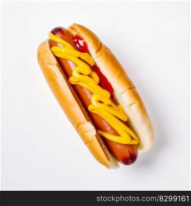Hot dog isolated on white background. Generative AI. High quality illustration. Hot Dog on White Background. Generative AI