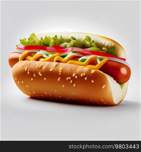 Hot Dog on the White Background. AI Generative 