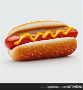 Hot dog on white background. Illustration AI Generative 