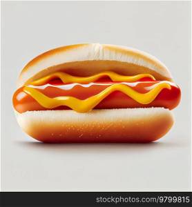 Hot dog on white background. Illustration AI Generative 