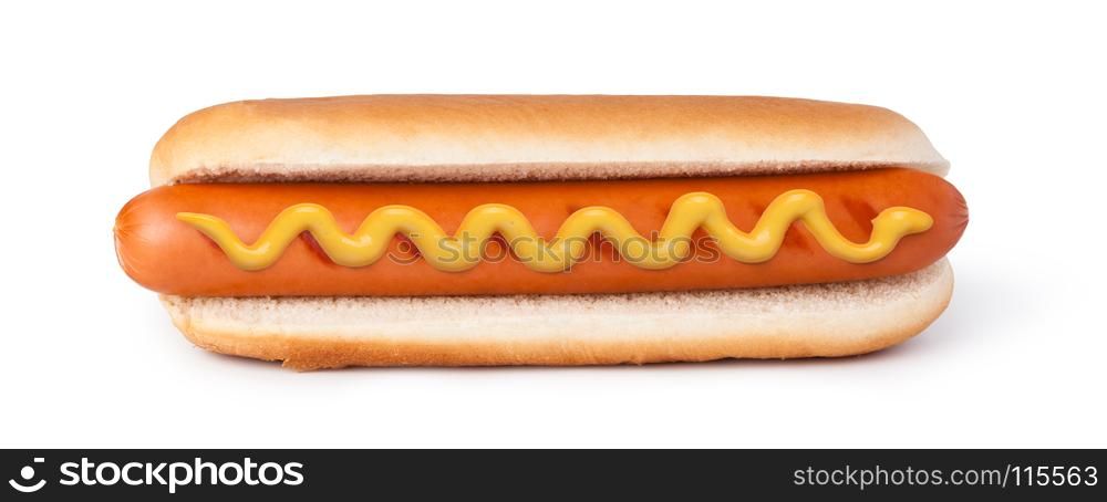 Hot dog with mustard. Hot dog with mustard isolated on white background