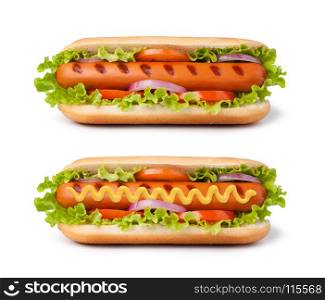 Hot dog with mustard. Hot dog with mustard isolated on white background